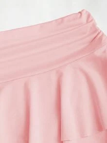 Sweetra 女士夏季古铜色金属花卉吊带背心和褶皱层叠迷你裙套装 - 藕粉色 - 查看 8