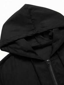 Manfinity Homme Men's Plus Size Letter Print Hooded Long Sleeve Outdoor Windbreaker Jacket With Drawstring, Going Out Letter Casual Lightweight Jacket, For Friends, Husband, Boyfriend Gifts, Fall - Black - View 5