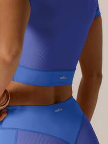 Aralina 休闲运动套装，撞色设计，可爱夏季上衣搭配骑行短裤，是夏季度假或机场穿搭的完美之选。 - 寶藍色 - 查看 3