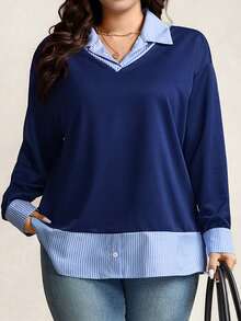 Zelara 大码女式撞色衬衫领二合一上衣，适合感恩节、新年、冬季派对、舒适秋冬以及圣诞节穿着。