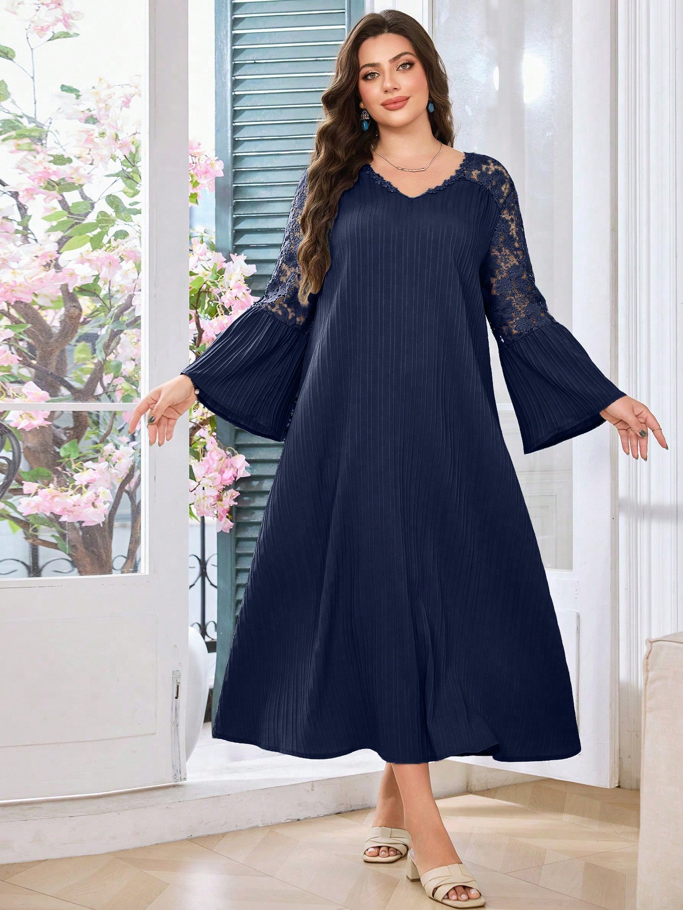 Modelyn فستان كاجوال فضفاض بأكمام طويلة وياقة على...