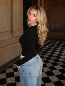 Turnttoni 撞色修身长袖上衣休闲度假机场假日可爱秋季返校秋冬