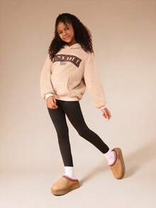 SUMWON sweat-shirt à capuche en sherpa avec poche centrale, pull douillet d'hiver et leggings - Nude - Voir 5