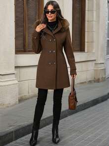 EMERY ROSE Abrigo largo con capucha y mangas largas para mujer - Marrón - Ver 5