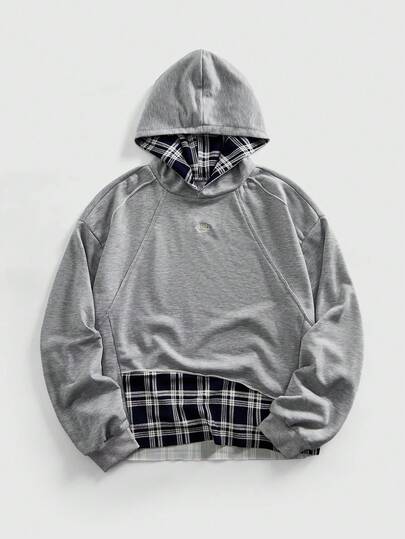 Street Life Men's Casual Plaid Patchwork Hoodie Sweatshirt, Autumn