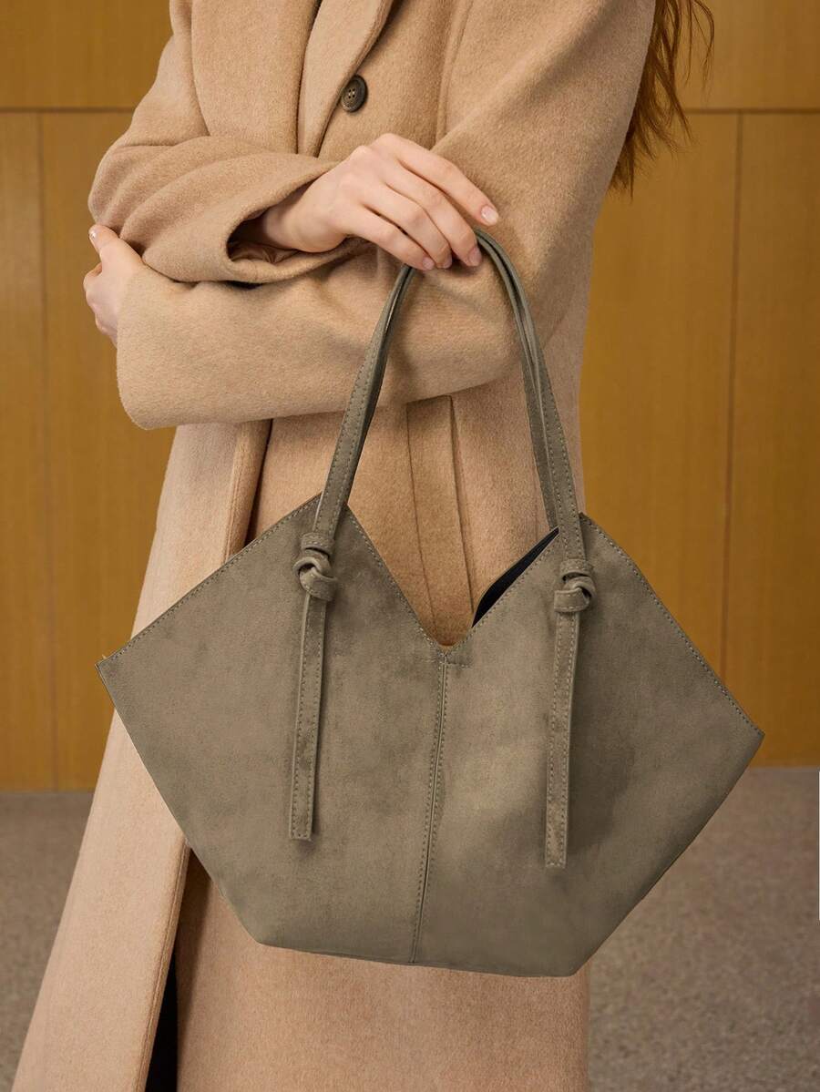 MOTF PREMIUM BOLSO DE MANO GRANDE DE ANTE SÓLIDO DE MODA - Verde militar - Ver 1