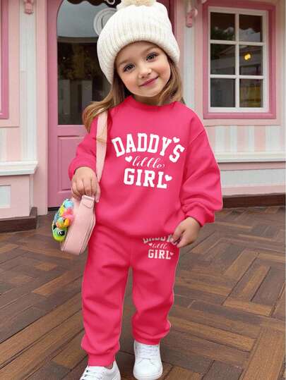 Baby Girls Graphic Thick Soft Long Sleeve Crew Neck Sweatshirt And Pants Tracksuit Set, Suitable For Autumn/Winter - Autumn Outfits, Easy Comfort, Autumn Layers For Baby & Baby Girl, Stylish Baby Girl, Casual Wear, Baby Girl Graphic Tracksuit, Fall Clothes