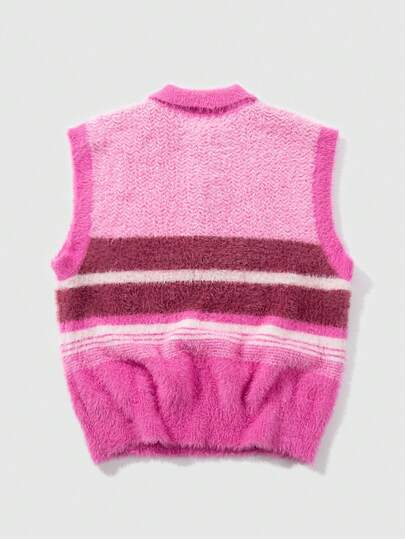 Street Life Gilet tricoté zippé à demi-zip de couleur contrastée, décontracté et quotidien pour hommes