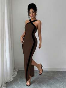 Rafferiza 女士时尚优雅撞色修身连衣裙 - 彩色 - 查看 5