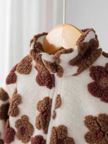 SHEIN Baby Girl Floral Pattern Long Sleeve Zip-Up Fleece Jacket, Autumn/Winter