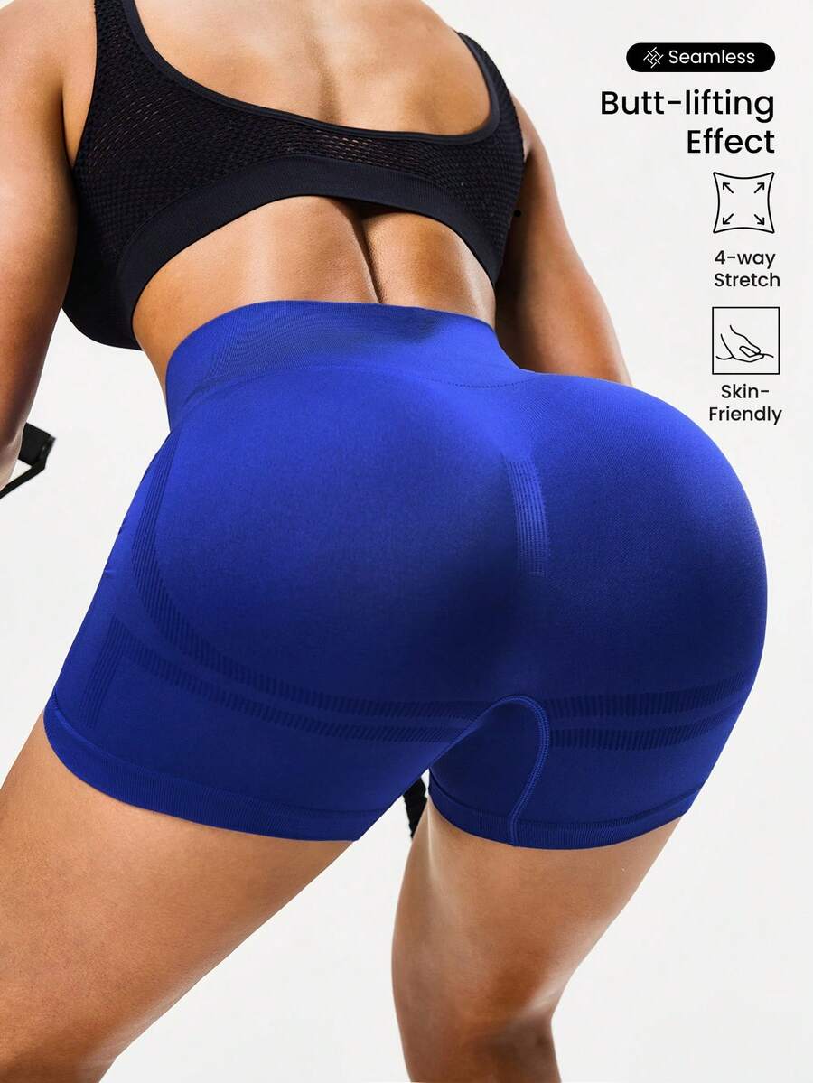 Seamluxe SHEIN Sport 女式纯色高腰弹力修身休闲百搭健身短裤