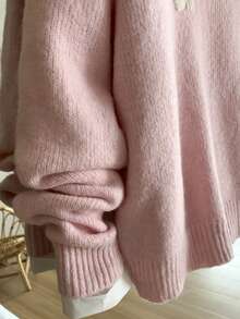 SHEIN Franclia Áo len dài tay cổ tròn thêu họa tiết cổ điển dành cho nữ - Hồng - Xem 3