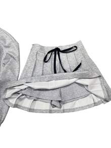 INAWLY 女士休闲运动衫和百褶迷你裙套装，秋季