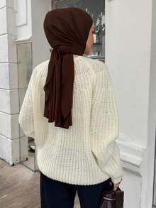 DAZY 女士宽松商务休闲花卉刺绣串珠亮片闪亮针织毛衣，适合婚礼、派对、时尚场合，秋冬季端庄时尚 - 米色 - 查看 4