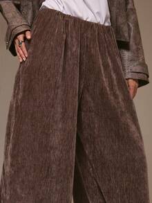 MUSERA Calça pantalona macia com cintura elástica, estilo urbano, fofa, perfeita para festas de outono, inverno e Ano Novo.