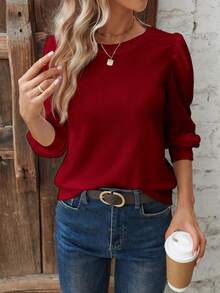 EMERY ROSE Áo thun cổ tròn đơn giản màu trơn thường ngày dành cho nữ - Đỏ - Xem 3