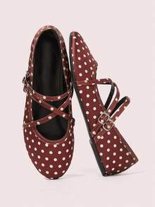 CUCCOO DOLLMOD Women's Polka Dot Pattern Buckle Design Casual Slip-On Shoes For Christmas - Brown - View 2