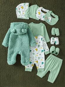 SHEIN 男婴/女婴休闲可爱简约风格多件套礼品套装，秋冬 - 彩色 - 查看 2