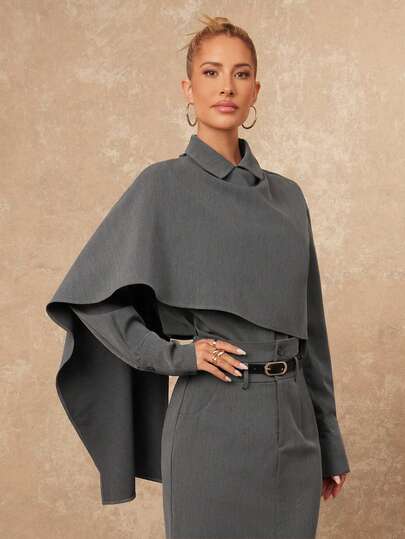 Lumalex ルーズラペルカラー 長袖 ハイウエスト スリット入りマキシドレス ベルト付き 2点セット