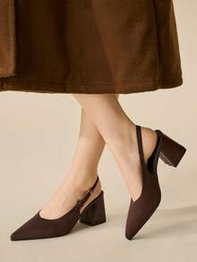 CUCCOO BASICS Women's Fashion Open Back Pointed Toe Chunky Heels Pumps, Classic Minimalist Design For Commuting, Dating, Party, Holiday, Wedding - Coffee Brown - View 8