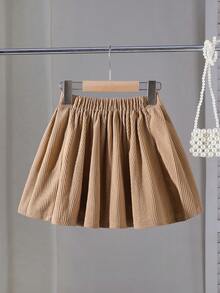SHEIN Falda mini plisada de estilo francés elegante, de moda, casual y versátil para niñas, adecuada para la escuela, vacaciones, viajes y todas las estaciones - Caqui - Ver 2