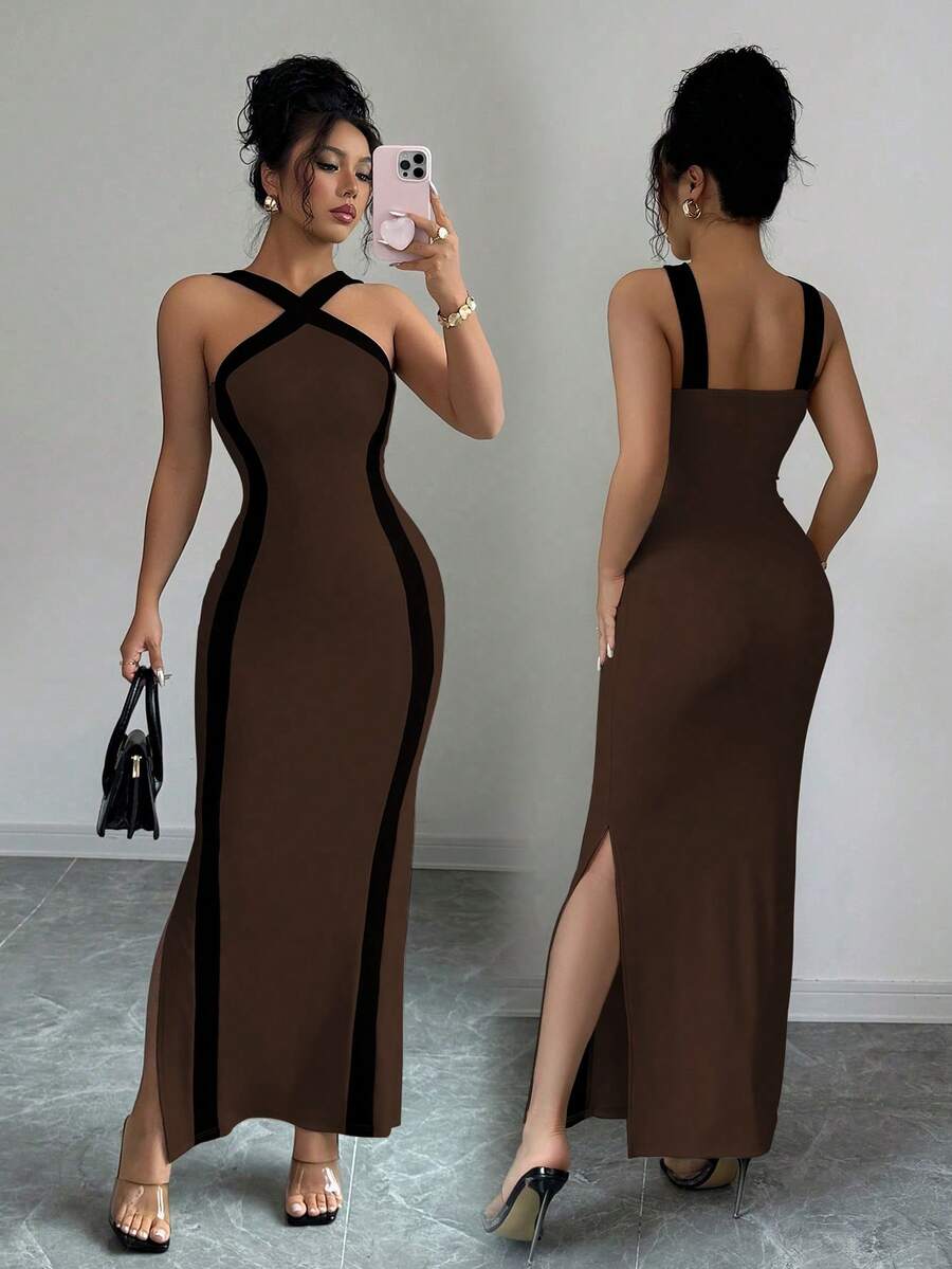 Rafferiza Women's Fashionable Elegant Contrast Color Fitted Dress - Multicolor - View 1