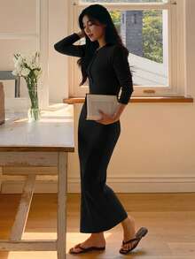 DAZY Women's Slim Fit Half-Zip Mid-Length Sweater Dress