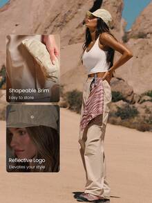 GLOWMODE X Discovery Keep It Cool Sweat-Wicking Quick-Dry Waterproof Unstructured Brim Unstructured Crown Reflective Drawstring Adjustable Double-Sided Cap Hat Hiking Outdoor Running Workout Active - Caqui - Visão 4