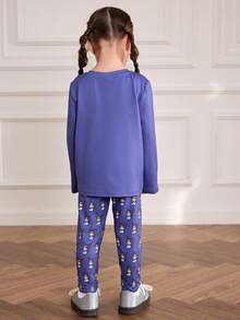 HELLO KITTY AND FRIENDS | SHEIN 少女休闲可爱卡通字母图案长袖T恤裤子套装，适合春秋季日常通勤 - 紫色 - 查看 2