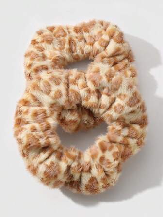 Kawaii 2pcs/Set Chic Vintage Leopard Print Fluffy Scrunchies, Korean Style & Sophisticated, Suitable For Women Daily Wear, Holiday Gift Hair Ties Ponytail Holders Hair Elastics Hair Rope