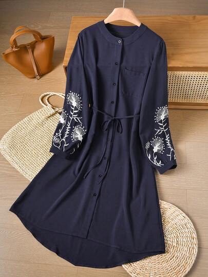 Rusticease Women's Casual Floral Print Round Neck Button Front Dress, Autumn Winter Dress Winter Clothes For Women  New Year Dress