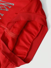 ROMWE MEN Street Life Men's Hooded Sweatsuit, Skeleton Graphic Print Street Style Hoodie Set, Autumn/Winter - Red - View 8