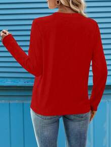 EMERY ROSE 加大码长袖励志信仰语录涤纶T恤，女士休闲圆领微弹针织套头衫，适合秋冬季穿着 - 彩色 - 查看 2