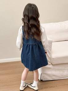 Genkimix Kids 年轻女孩蓝色牛仔时尚褶皱荷叶边前扣休闲牛仔套装 - 彩色 - 查看 2