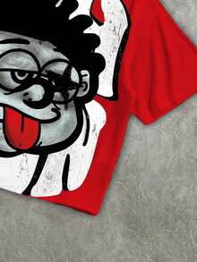 Manfinity ZONE917 Men's Street Cartoon Portrait Print Loose Fit Crew Neck Short Sleeve T-Shirt