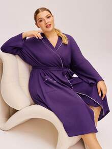 LUVLETTE Autumn And Winter Women Plus Dark Blue Waffle Knit Long Robe With Tie Night Gown Women Bath Robe Fall Pajamas