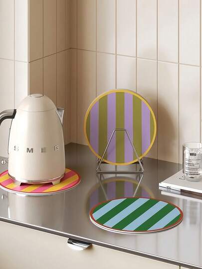 Joivida 茶杯马克杯，圆形杯垫，条纹彩色图案，餐厅桌面装饰品，采用优质皮革材料制成，用于节日装饰，耐热保护，适合家庭使用