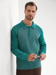 Claim Dot 男士休闲撞色拼接针织衫，秋冬款，长袖上衣 - 薄荷綠 - 查看 6