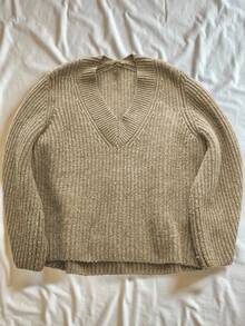 Lalippa Women's Casual Solid Color V-Neck Loose Knit Sweater, Autumn/Winter