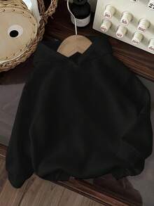 男童休闲卡通图案宽松长袖卫衣，适合秋冬季穿着 - 黑色 - 查看 2