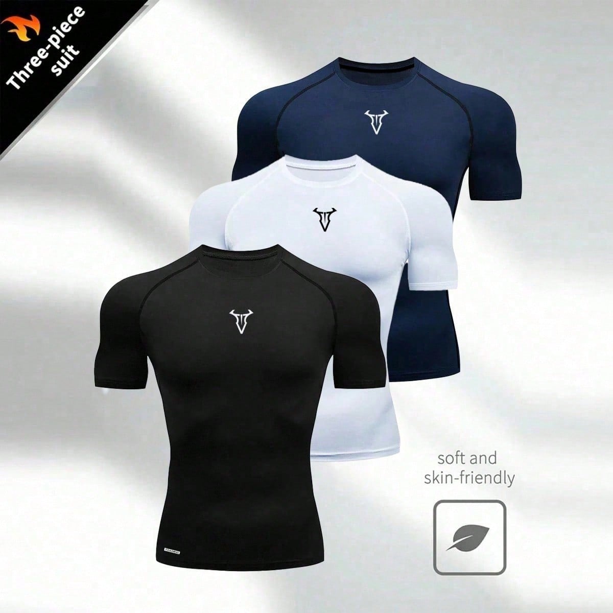 Camiseta deportiva de manga corta y ajuste slim con estampado de toro, 3 piezas, para hombre. Camiseta de compresión transpirable y ligera para entre