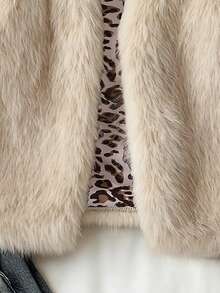 Chaleco con forro de piel sintética con estampado de leopardo de moda para niña preadolescente, otoño/invierno - Caqui - Ver 7