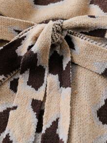 SHEIN Clasi 2024新款时尚豹纹交叉领毛衣连衣裙（女款） - 卡其色 - 查看 6