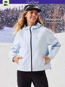 OutZeal Women Water-Resistant Windproof Drawstring Hem Hooded Blue Outdoor Jacket Hiking Camping Fall Winter - Blue - View 1