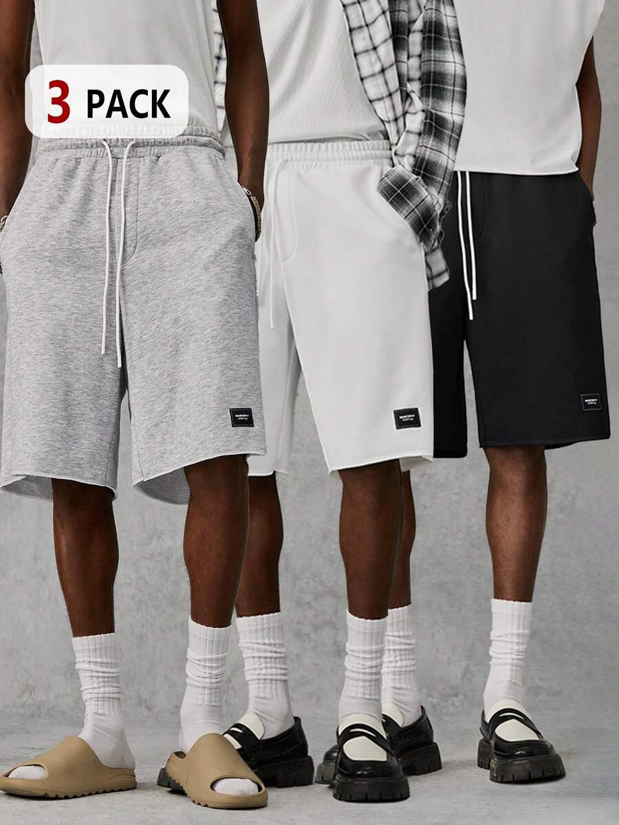 Manfinity VCAY 男士针织休闲宽松短裤三件套，时尚日常穿着 - 彩色 - 查看 1