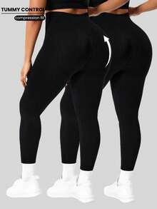 Rhythm Era 大码女式无缝高腰运动紧身裤 - 黑色 - 查看 2