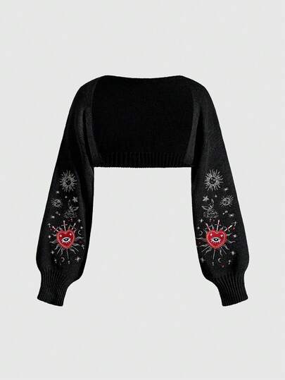 Fairycore Cardigan élégant pour femmes avec broderie vintage romantique de soleil et d'étoiles