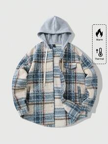 ROMWE MEN Prep 男士格纹羊毛街头美式连帽二合一夹克，秋冬