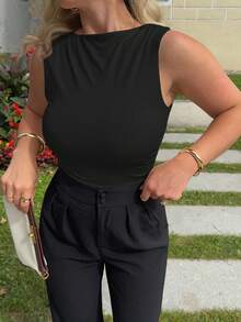 Jeta Ari Women Tank Tops & Camis Ruched Plain Anggun - Hitam - View 3