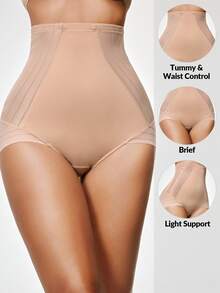 SHAPORA 1件装女士轻度支撑塑身裤 - 杏色 - 查看 1